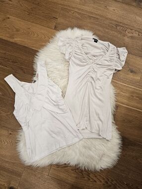 Vintage Women's Ruched V-Neck Top in White